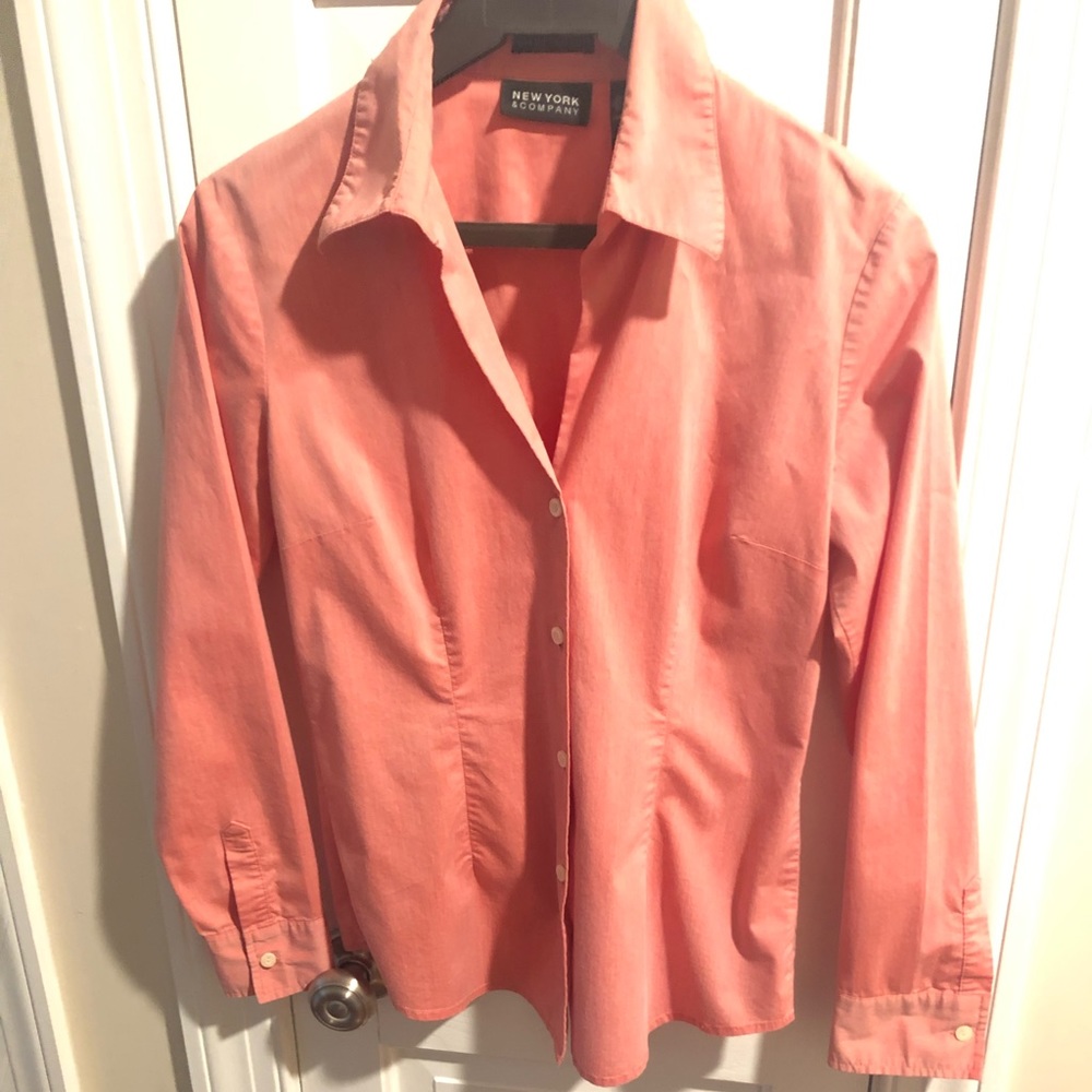 New York & Company CityStretch Orange Button Down Shirt